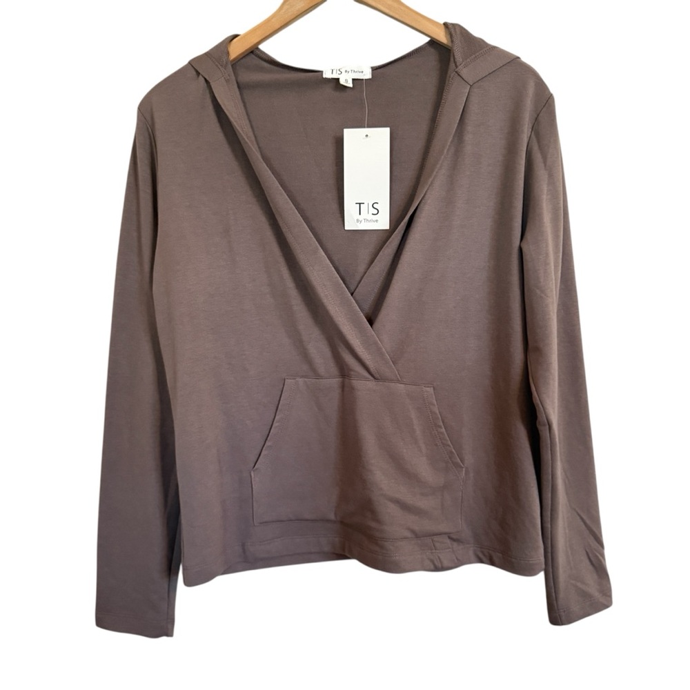 NWT TS by Thrive Taupe Women's V Neck Hoodie Size Small